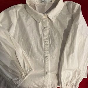 JustFab White Puff Short Sleeve Blouse